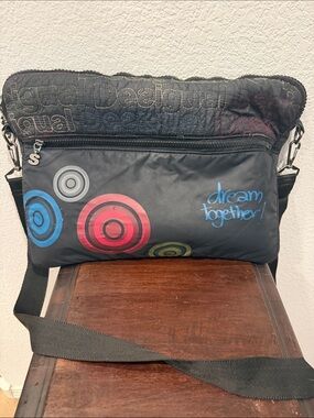 Desigual Black Crossbody Bag with Colorful Target Motifs